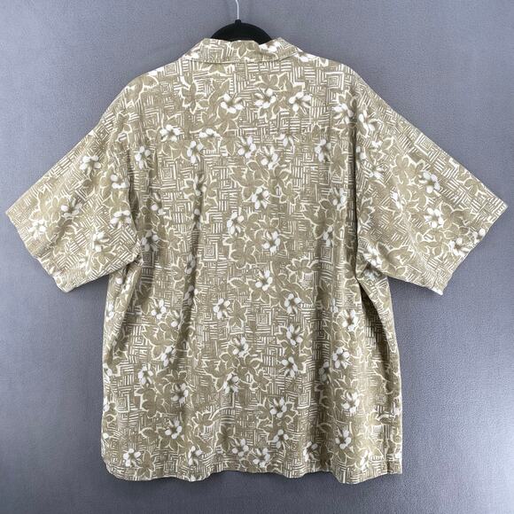 Vintage Pacific Scene Neutral Tan Floral Hawaiian Button Down Shirt Mens XL - Picture 2 of 13